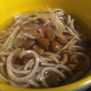 なめこ、みょうが、かけ蕎麦